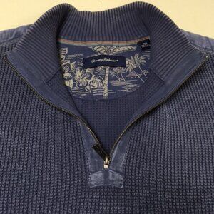 Tommy Bahama 3XB blue cotton long sleeve half-zip sweater
